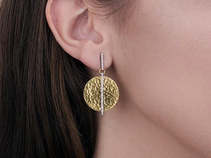 GG GOLD CLS Earrings GURHAN Lush Gold Diamond Pave Single Drop Earrings 22mm Round on Post Top GG GOLD CLS Earrings GURHAN Lush Gold Diamond Pave Single Drop Earrings 22mm Round on Post Top