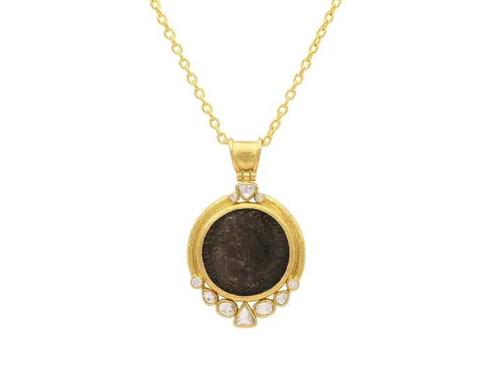GG GOLD OOAK GURHAN Antiquities Gold Coin Pendant Necklace 29mm Round set in Wide Frame Necklaces GG GOLD OOAK GURHAN Antiquities Gold Coin Pendant Necklace 29mm Round set in Wide Frame Necklaces