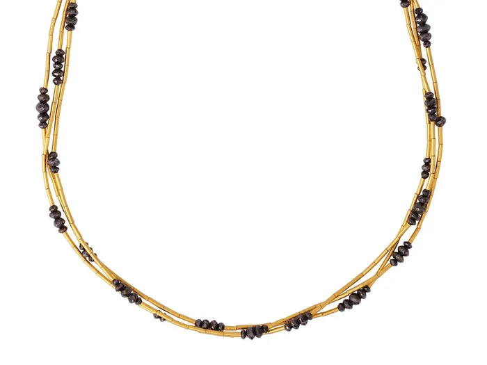 GG GOLD TRAD Necklaces GURHAN Rain Gold MultiStrand Short Necklace Thin Gold Tubes Black Diamond GG GOLD TRAD Necklaces GURHAN Rain Gold MultiStrand Short Necklace Thin Gold Tubes Black Diamond