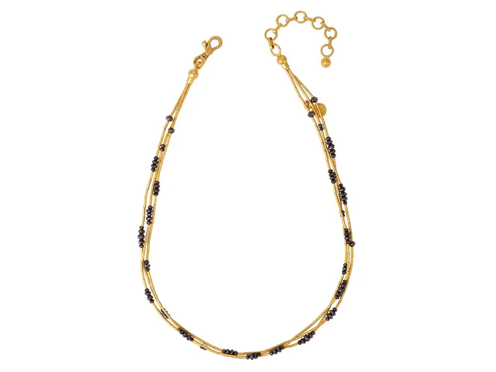 GG GOLD TRAD Necklaces GURHAN Rain Gold MultiStrand Short Necklace Thin Gold Tubes Black Diamond GG GOLD TRAD Necklaces GURHAN Rain Gold MultiStrand Short Necklace Thin Gold Tubes Black Diamond