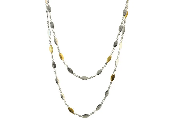 GG SILVER CLS Necklaces GURHAN Willow Sterling Silver Station Long Necklace 12mm Flakes Gold Accents GG SILVER CLS Necklaces GURHAN Willow Sterling Silver Station Long Necklace 12mm Flakes Gold Accents