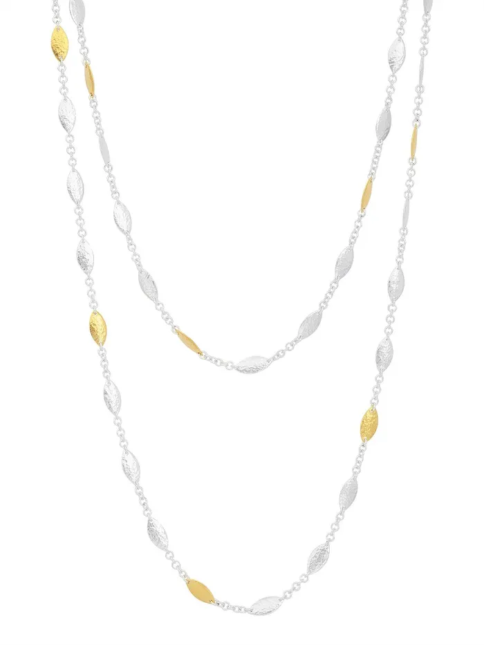 GG SILVER CLS Necklaces GURHAN Willow Sterling Silver Station Long Necklace 12mm Flakes Gold Accents GG SILVER CLS Necklaces GURHAN Willow Sterling Silver Station Long Necklace 12mm Flakes Gold Accents