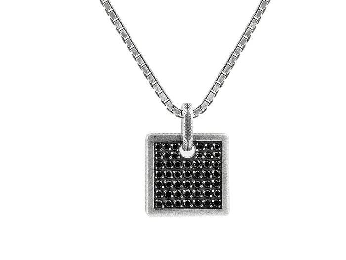 GURHAN Mens Sterling Silver Black Diamond Pendant Necklace 25x18mm Rectangle GG SILVER NEW Necklaces GURHAN Mens Sterling Silver Black Diamond Pendant Necklace 25x18mm Rectangle GG SILVER NEW Necklaces