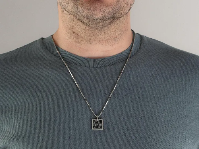 GURHAN Mens Sterling Silver Black Diamond Pendant Necklace 25x18mm Rectangle GG SILVER NEW Necklaces GURHAN Mens Sterling Silver Black Diamond Pendant Necklace 25x18mm Rectangle GG SILVER NEW Necklaces