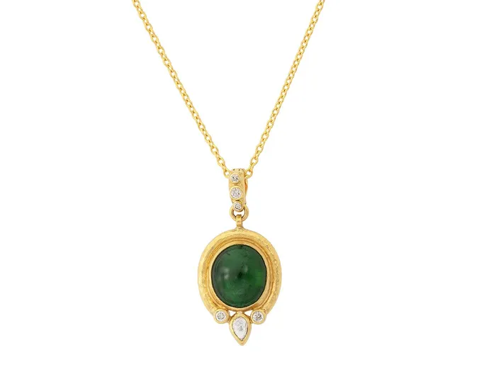 GURHAN Muse Gold Tourmaline Pendant Necklace 12x10mm Oval Set in Wide Frame GG GOLD OOAK Necklaces GURHAN Muse Gold Tourmaline Pendant Necklace 12x10mm Oval Set in Wide Frame GG GOLD OOAK Necklaces