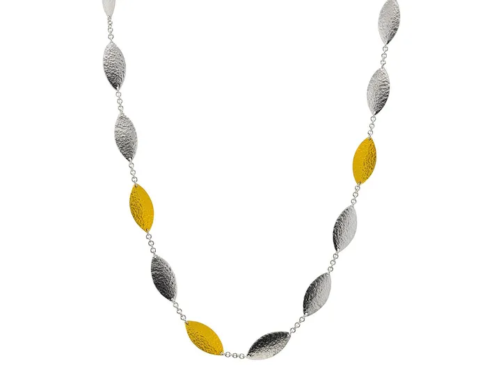 GURHAN Willow Sterling Silver Station Short Necklace 25mm Flakes No Stone Gold Accents GG SILVER TRAD Necklaces GURHAN Willow Sterling Silver Station Short Necklace 25mm Flakes No Stone Gold Accents GG SILVER TRAD Necklaces