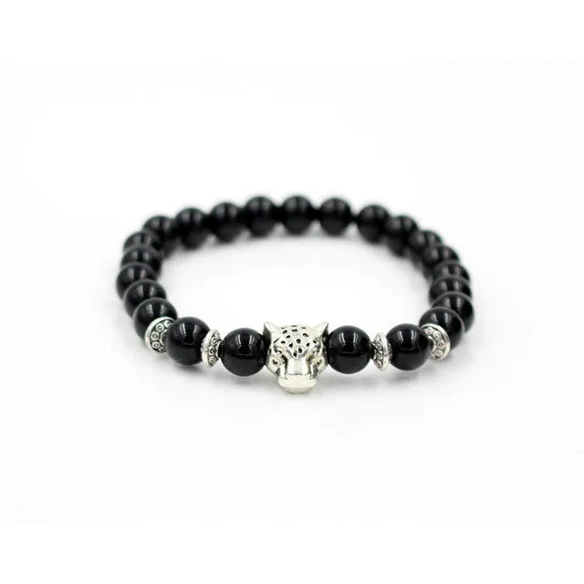 Leopard Head Charm Black Onyx Stone Bead Unisex Bracelet sparklingselections Bracelets Leopard Head Charm Black Onyx Stone Bead Unisex Bracelet sparklingselections Bracelets