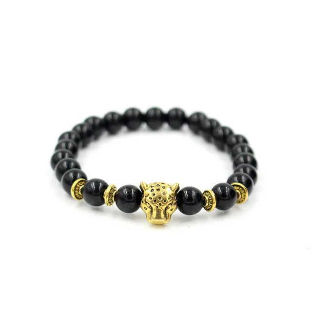 Leopard Head Charm Black Onyx Stone Bead Unisex Bracelet sparklingselections Bracelets Leopard Head Charm Black Onyx Stone Bead Unisex Bracelet sparklingselections Bracelets