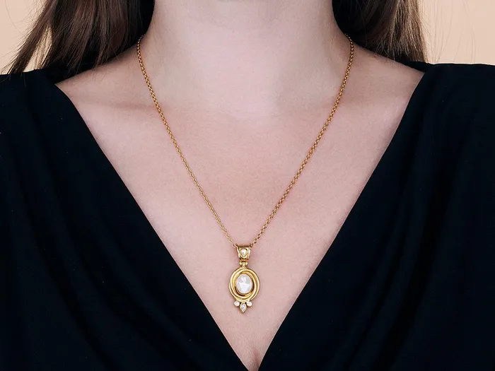 Necklaces GG GOLD OOAK GURHAN Muse Gold Diamond Pendant Necklace 10x8mm Oval set in Wide Frame Necklaces GG GOLD OOAK GURHAN Muse Gold Diamond Pendant Necklace 10x8mm Oval set in Wide Frame