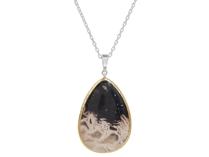 Necklaces GG SILVER CLR GURHAN Galapagos Sterling Silver Fossil Palm Root Pendant Necklace 43x31mm Teardrop Gold Accents Necklaces GG SILVER CLR GURHAN Galapagos Sterling Silver Fossil Palm Root Pendant Necklace 43x31mm Teardrop Gold Accents
