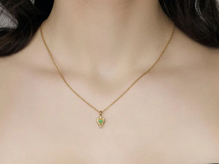 Necklaces GURHAN Romance Gold Opal Pendant Necklace 4mm Heart set in Wide Frame GG GOLD OOAK Necklaces GURHAN Romance Gold Opal Pendant Necklace 4mm Heart set in Wide Frame GG GOLD OOAK