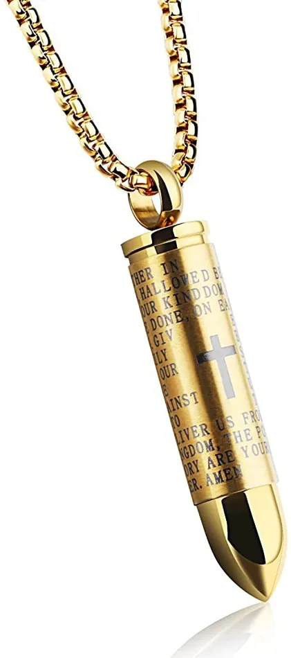 sparklingselections Necklaces New Lord Bible Prayer Cross Gold Bullet Pendant Necklace Mens Jewelry sparklingselections Necklaces New Lord Bible Prayer Cross Gold Bullet Pendant Necklace Mens Jewelry