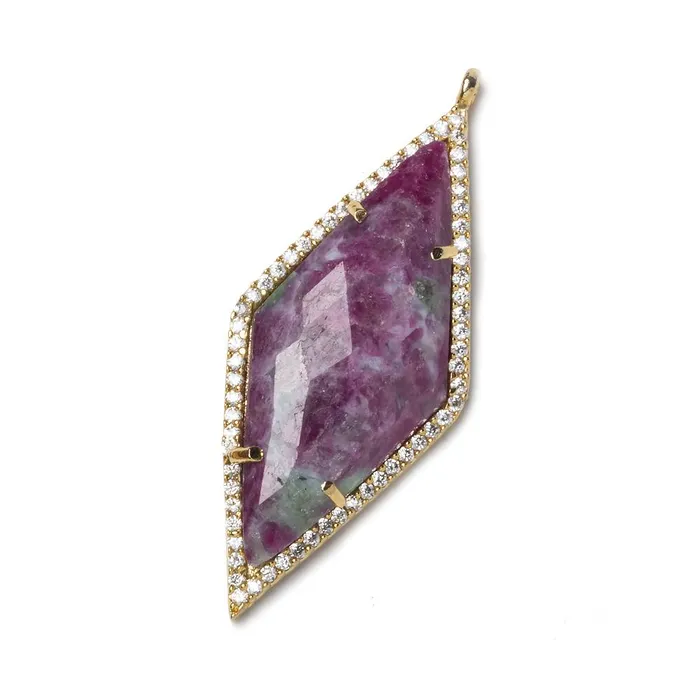 39x18mm Gold Bezeled White CZ and Ruby Zoisite Kite Pendant 1 piece Beadsofcambaycom Necklaces 39x18mm Gold Bezeled White CZ and Ruby Zoisite Kite Pendant 1 piece Beadsofcambaycom Necklaces