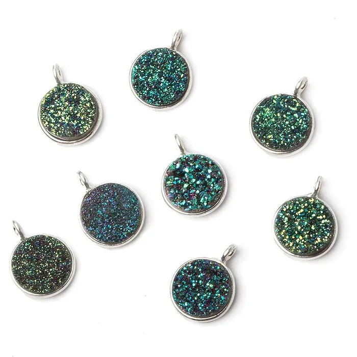 Beadsofcambaycom Rings 9mm Silver 925 Bezel Mermaid Green Drusy Coin Pendant 1 piece with side facing ring Beadsofcambaycom Rings 9mm Silver 925 Bezel Mermaid Green Drusy Coin Pendant 1 piece with side facing ring