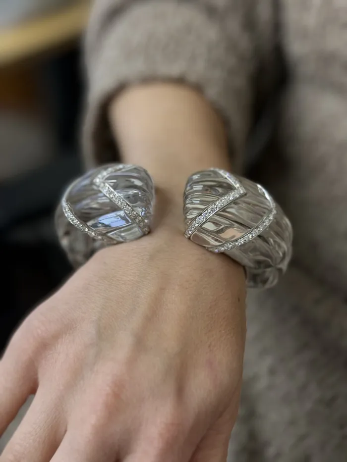 David Webb Bracelets David Webb Crystal Diamond Gold Platinum Cuff Bracelet