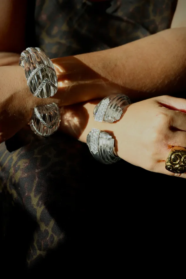 David Webb Bracelets David Webb Crystal Diamond Gold Platinum Cuff Bracelet