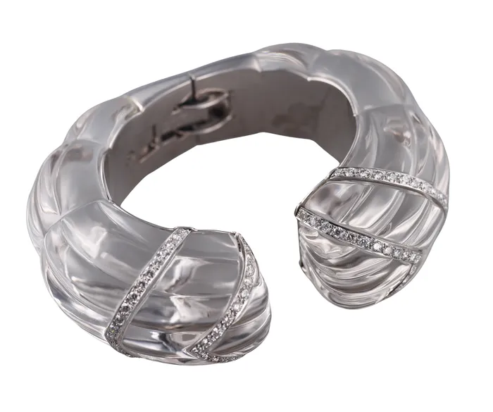 David Webb Bracelets David Webb Crystal Diamond Gold Platinum Cuff Bracelet