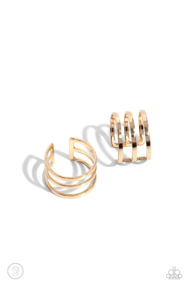 Paparazzi Accessories Earrings Metro Mashup Gold Ear Cuffs Jewelry by Bretta