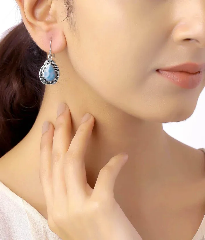 137 Larimar Solid 925 Sterling Silver Dangle Earrings Jewelry YoTreasure Earrings