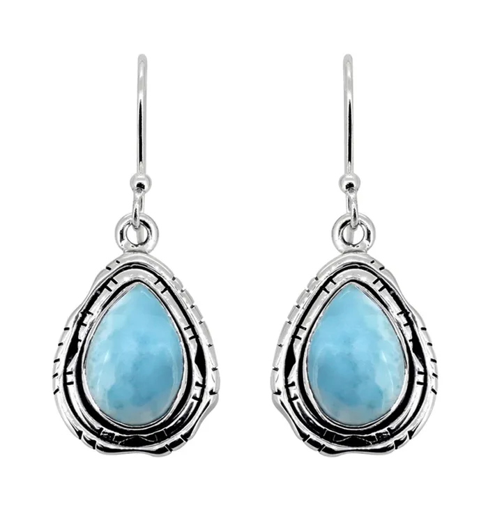 137 Larimar Solid 925 Sterling Silver Dangle Earrings Jewelry YoTreasure Earrings