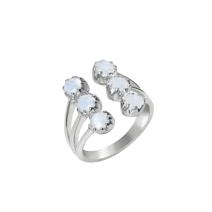 160 Ct Moonstone Solid 925 Sterling Silver Multi Row Cocktail Ring YoTreasure Rings 160 Ct Moonstone Solid 925 Sterling Silver Multi Row Cocktail Ring YoTreasure Rings