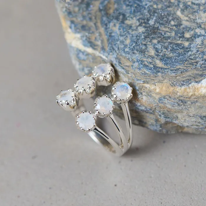 160 Ct Moonstone Solid 925 Sterling Silver Multi Row Cocktail Ring YoTreasure Rings 160 Ct Moonstone Solid 925 Sterling Silver Multi Row Cocktail Ring YoTreasure Rings