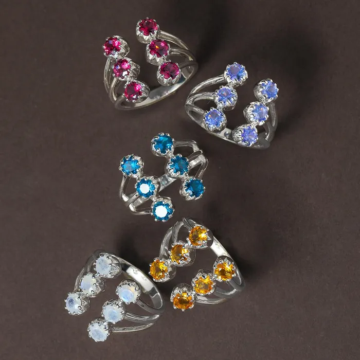 160 Ct Moonstone Solid 925 Sterling Silver Multi Row Cocktail Ring YoTreasure Rings 160 Ct Moonstone Solid 925 Sterling Silver Multi Row Cocktail Ring YoTreasure Rings