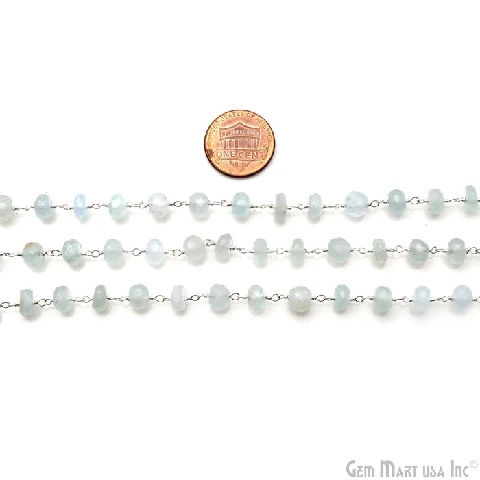 Aquamarine Faceted Beads 67mm Silver Wire Wrapped Rosary Chain GemMartUSA Necklaces