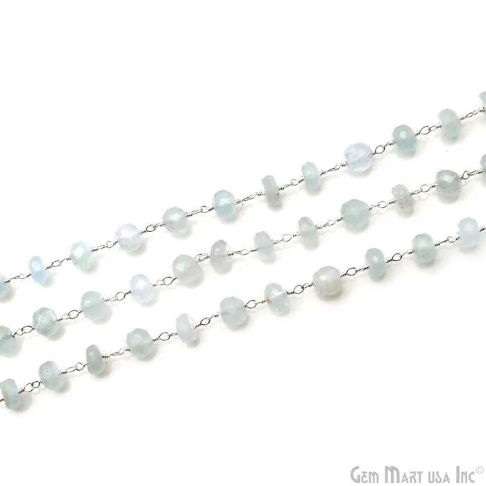 Aquamarine Faceted Beads 67mm Silver Wire Wrapped Rosary Chain GemMartUSA Necklaces