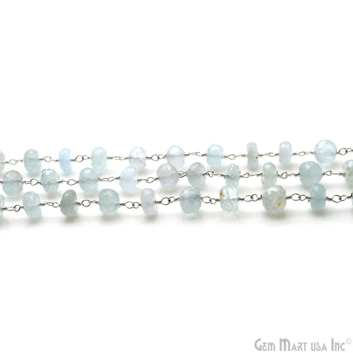Aquamarine Faceted Beads 67mm Silver Wire Wrapped Rosary Chain GemMartUSA Necklaces