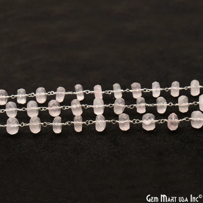 GemMartUSA Necklaces Rose Quartz 78mm Beads Faceted Silver Wire Wrapped Rosary Chain GemMartUSA Necklaces Rose Quartz 78mm Beads Faceted Silver Wire Wrapped Rosary Chain