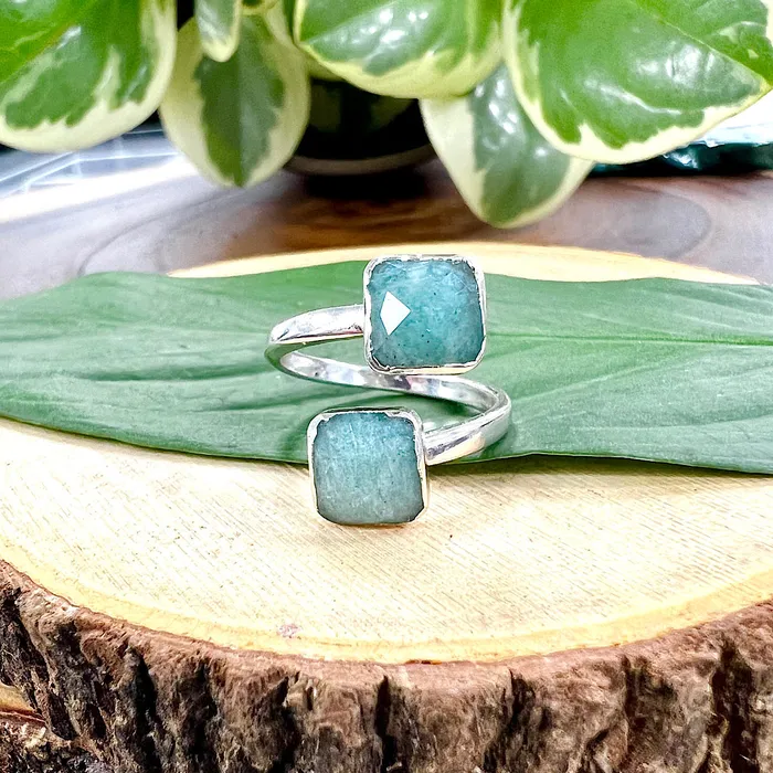Lily Rose Jewelry Peruvian Amazonite Faceted Diamond Freedom Clarity Adjustable White Gold Ring Rings