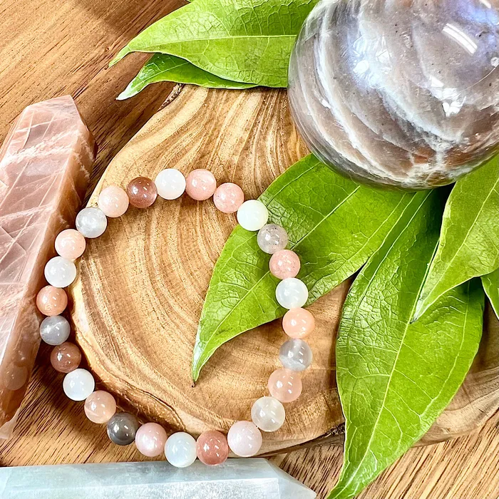 Lily Rose Jewelry Rainbow Moonstone Peach Moonstone Black Moonstone Sunstone Quad Power TOTAL Bliss 8mm Stretch Bracelet Bracelets