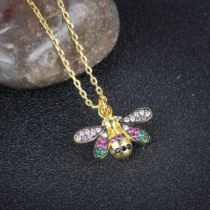 Necklaces customjewelryan Womens Trendy Bee Insect Pendant Necklace with Zirconia Stones Jewelry Gift for Special Occasion