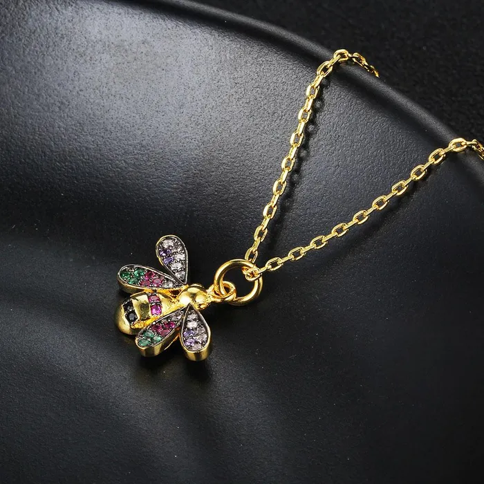 Necklaces customjewelryan Womens Trendy Bee Insect Pendant Necklace with Zirconia Stones Jewelry Gift for Special Occasion