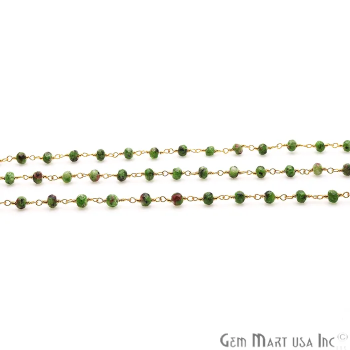 PreStyled Sets GemmartUSA Ruby Zoisite Jade Faceted Beads 4mm Gold Plated Wire Wrapped Rosary Chain PreStyled Sets GemmartUSA Ruby Zoisite Jade Faceted Beads 4mm Gold Plated Wire Wrapped Rosary Chain