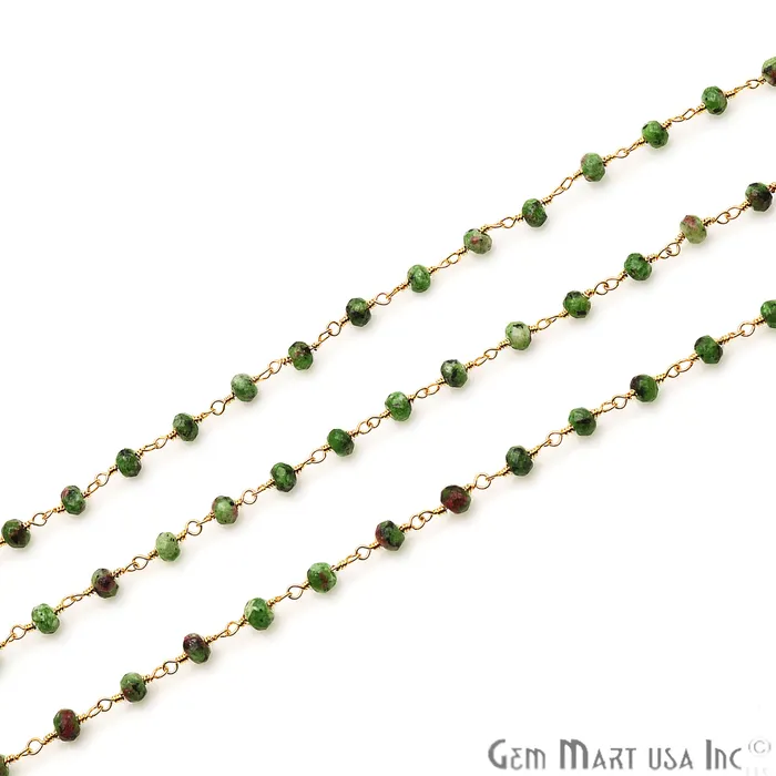 PreStyled Sets GemmartUSA Ruby Zoisite Jade Faceted Beads 4mm Gold Plated Wire Wrapped Rosary Chain PreStyled Sets GemmartUSA Ruby Zoisite Jade Faceted Beads 4mm Gold Plated Wire Wrapped Rosary Chain