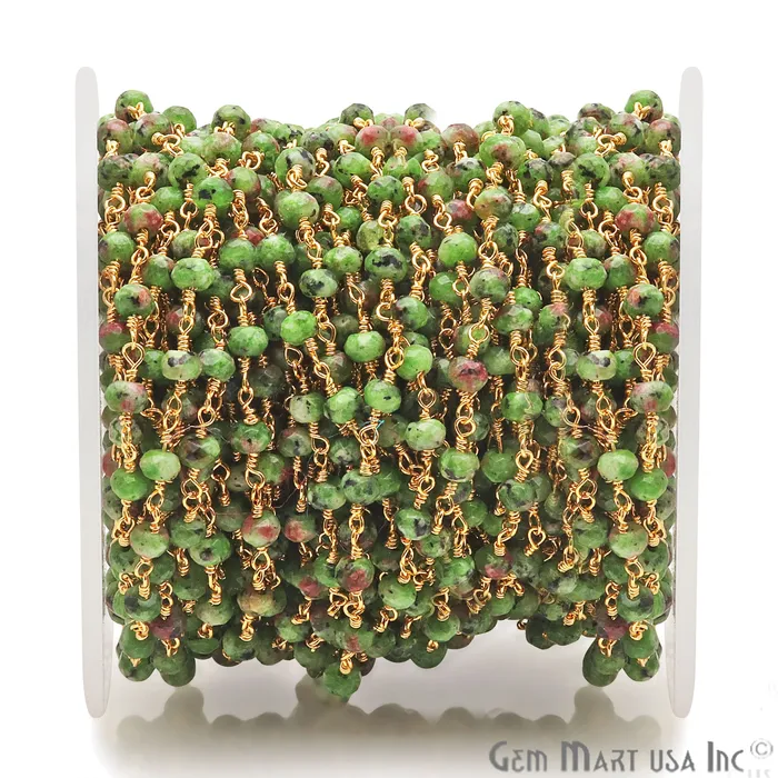 PreStyled Sets GemmartUSA Ruby Zoisite Jade Faceted Beads 4mm Gold Plated Wire Wrapped Rosary Chain PreStyled Sets GemmartUSA Ruby Zoisite Jade Faceted Beads 4mm Gold Plated Wire Wrapped Rosary Chain