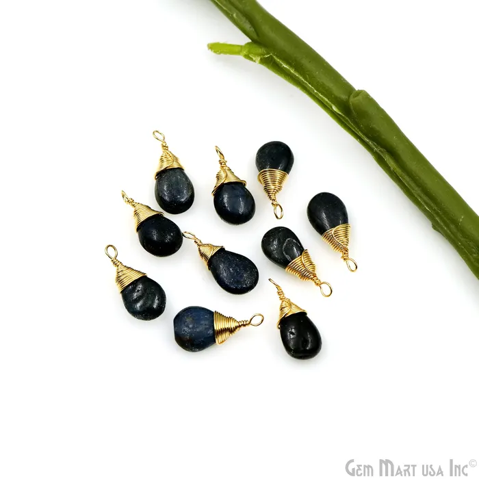 Sapphire Cabochon Drop 18x8mm Gold Wire Wrapped Single Bail Gemstone Drop Connector GemMartUSA Earrings Sapphire Cabochon Drop 18x8mm Gold Wire Wrapped Single Bail Gemstone Drop Connector GemMartUSA Earrings
