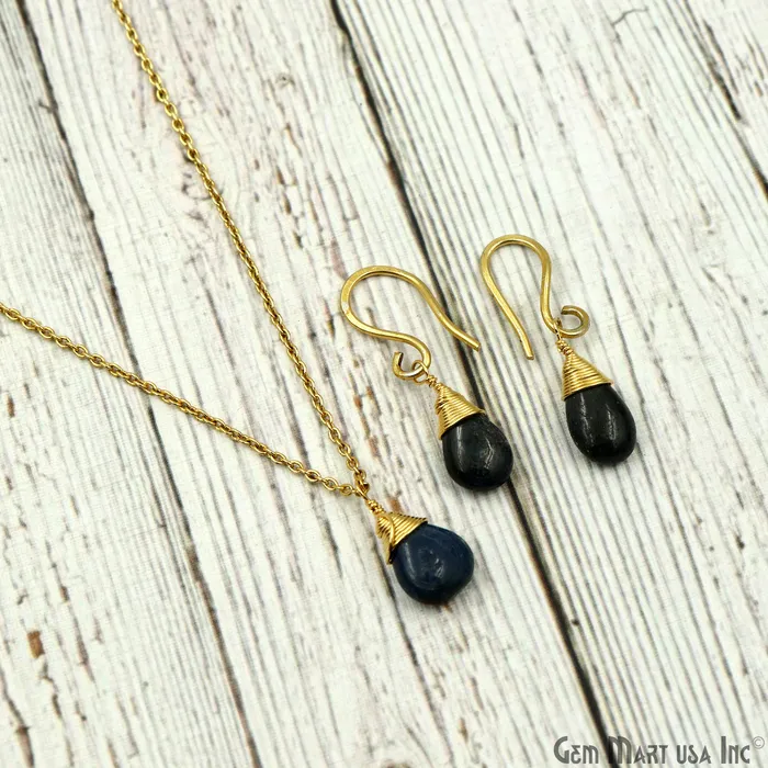 Sapphire Cabochon Drop 18x8mm Gold Wire Wrapped Single Bail Gemstone Drop Connector GemMartUSA Earrings Sapphire Cabochon Drop 18x8mm Gold Wire Wrapped Single Bail Gemstone Drop Connector GemMartUSA Earrings