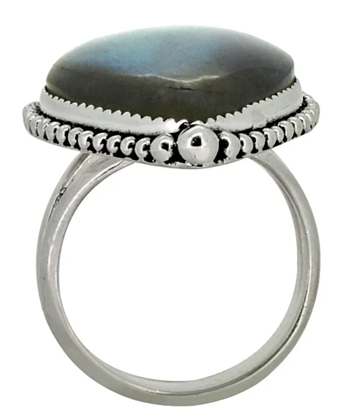 YoTreasure Rings Labradorite Solid 925 Sterling Silver Teardrop Ring Jewelry